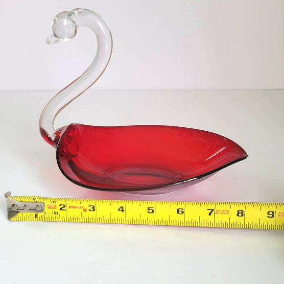 Duncan Miller Swan Candy Nut Dish Ruby Red Glass Trinket Mid Century Mod 1940s - Picture 9 of 9
